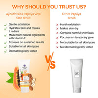 Ayouthveda Papaya Vera Face Scrub with Walnut, Green Tea & Vitamin E | Gently Exfoliates, Unclogs Pores & Brightens Skin | Suitable for Dry to Normal Skin Types| 100g