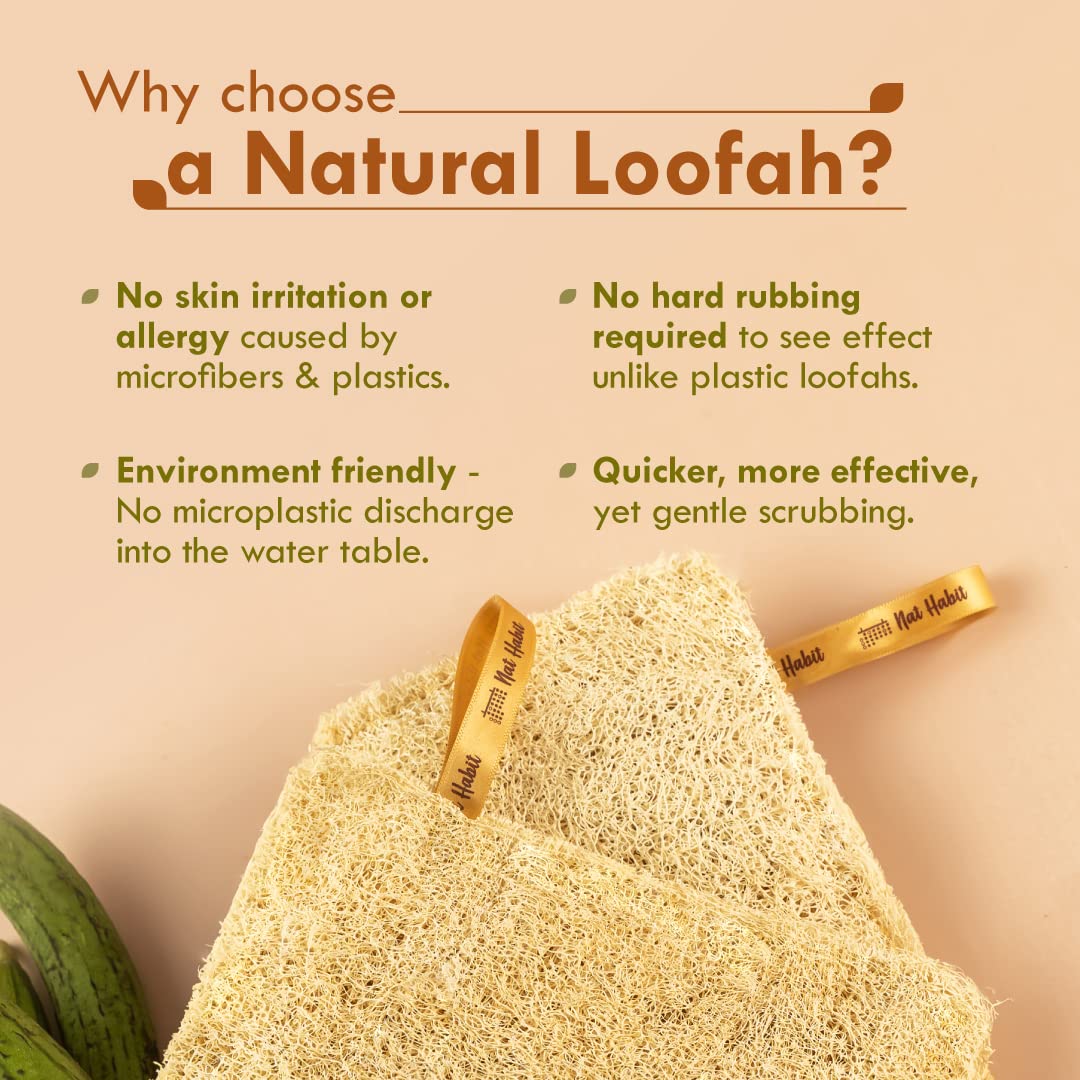 Nat Habit Natural Sun Dried Bath Loofah, Body Sponge & Scrubber for Men & Women | Organic Luffa for Bath Shower Skin Exfoliation (Pack of 4)