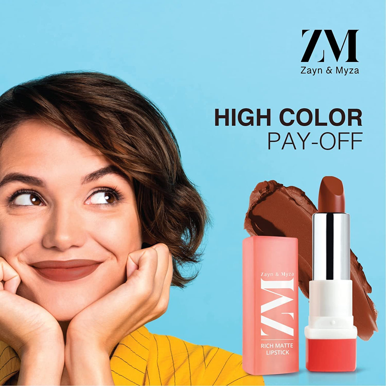 ZM Zayn & Myza Rich Matte Lipstick | Smooth and Light Weight | Intense Color in one Swipe | High Pigmentation Bullet Lip Stick Enriched with Argan oil, Murumuru and Shea Butter, (4.2 g, Forbidden)