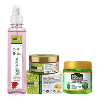 Indus Valley Bio Organic Pure Multipurpose Aloe Vera Gel 175 ml with Green Tea Extract and Depigmentation Gel - 50 ml Natural Cow's Milk Yogurt with Rose Water skin Toner -250 ml Organic Gulab jal