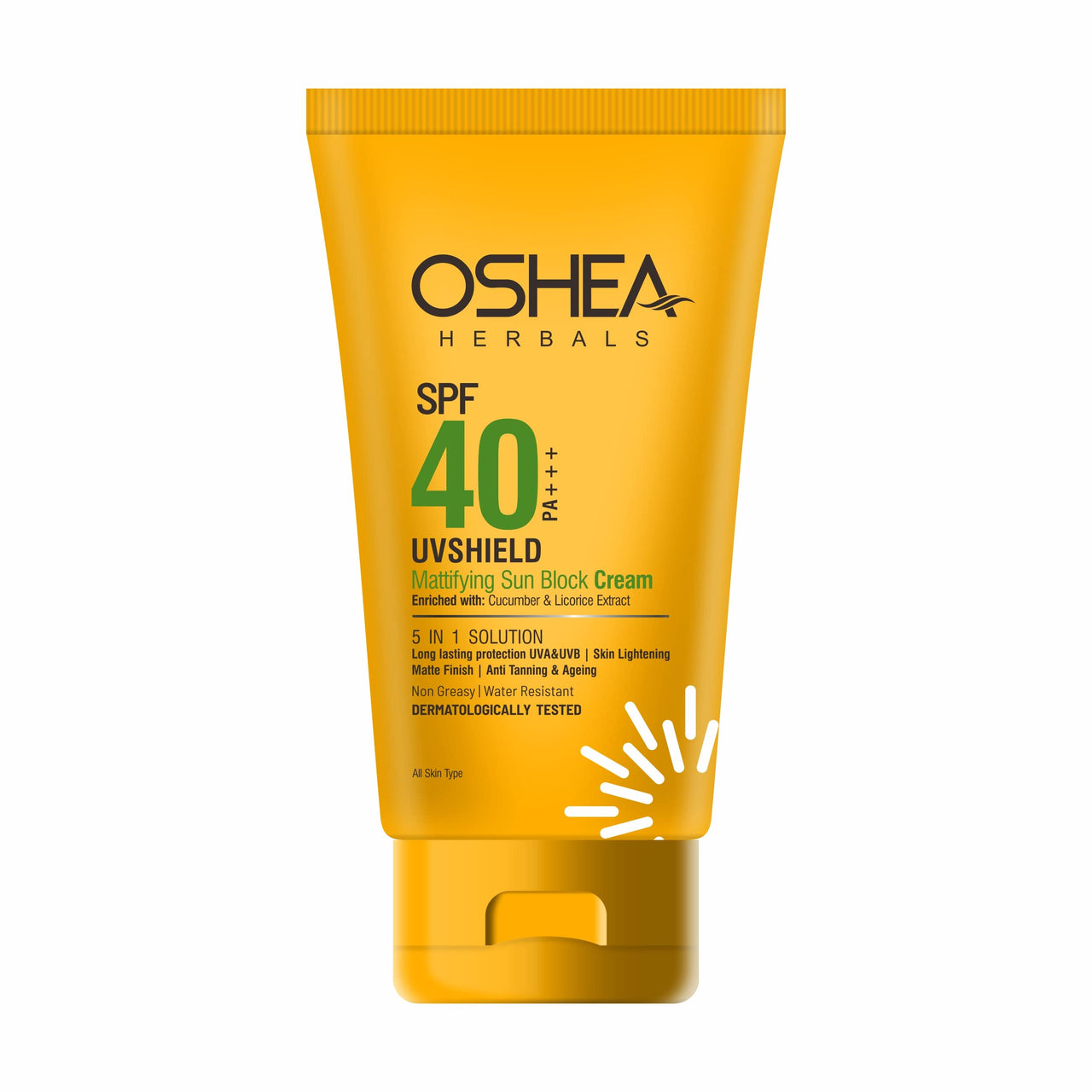 Oshea Herbals SPF 40 PA +++ UVshield Mattifying Non Greasy & Water Resistant Sunscreen for All Skin Types | Protection from UVA & UVB, Removes Tanning & Ageing | Enriched with Cucumber Extract 120g