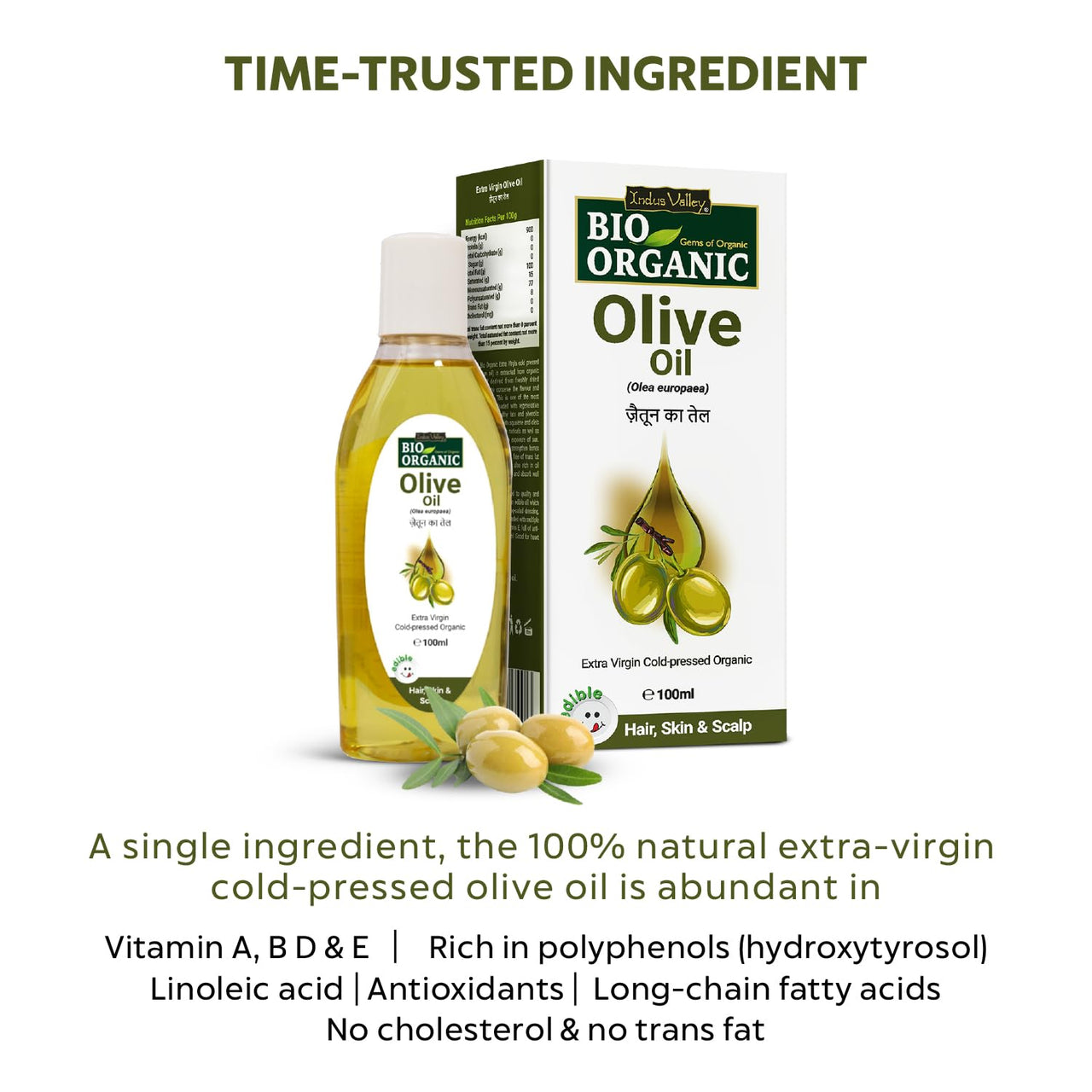 INDUS VALLEY Neem Leaf Powder | Organic Azadirachta indica 100% Pure, Organic and Natural With Extra Virgin Olive Oil For Skin & Hair Care & Massage (100g+ 100ml)