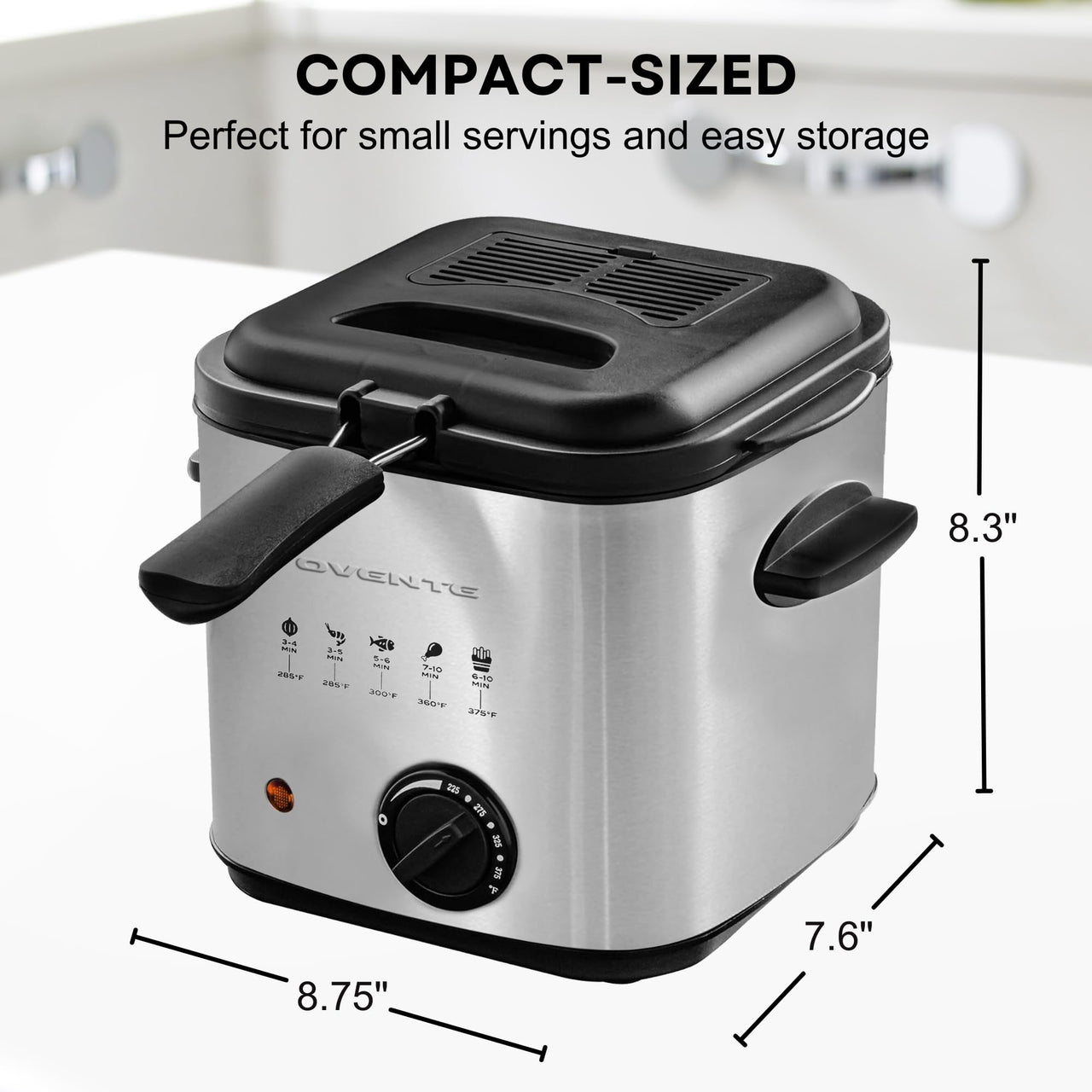 OVENTE 1.5 Liter Electric Deep Fryer FDM1501BR Charcoal and Oil Vapor Replacement Filter Set Pack of 3, White and Black ACPFDM1503, 1.5L