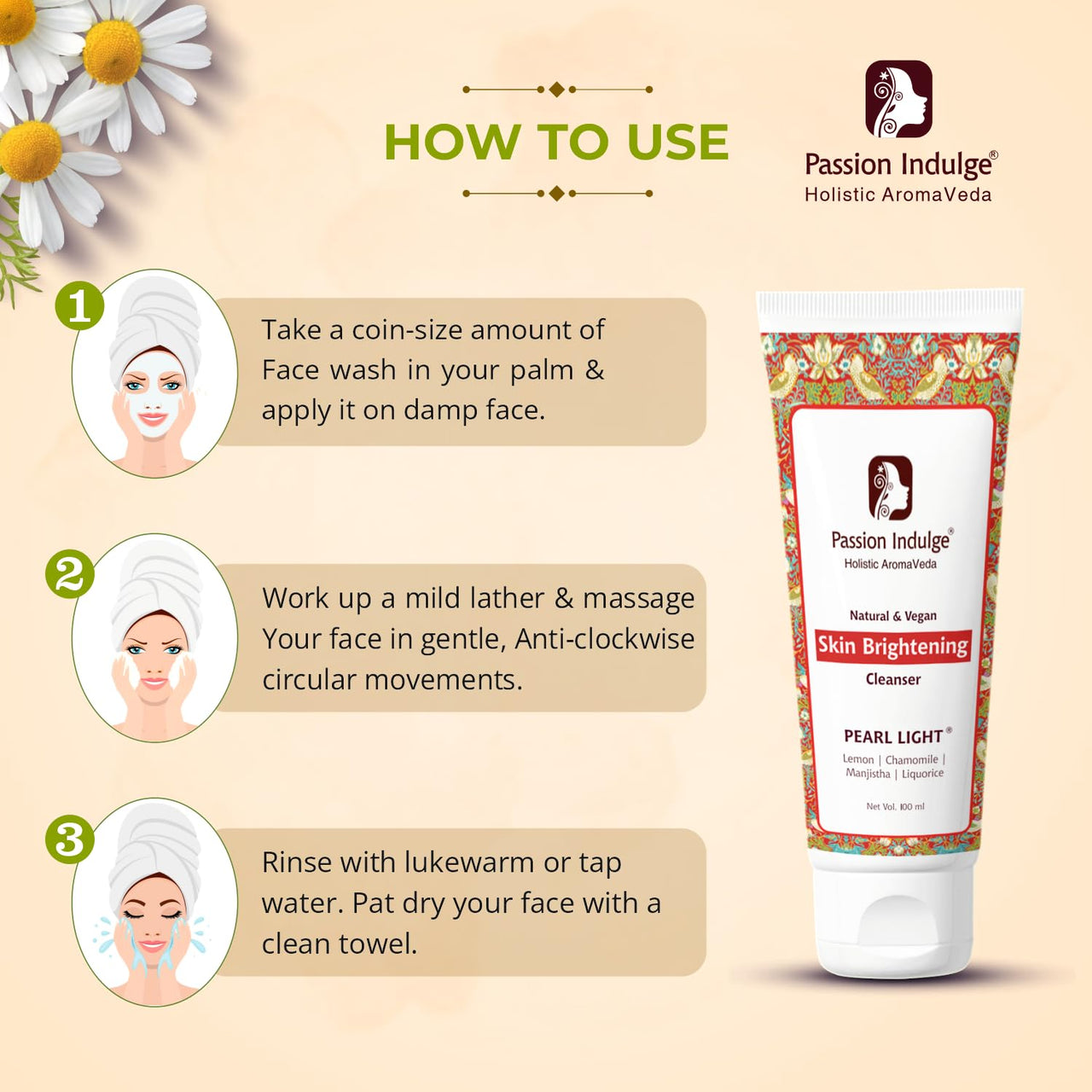 Passion Indulge Natural Pearl Light Cleanser 100ml & Pearl Light Toner 100ml Combo Pack For Clear Complexion, Skin Brightening & Lightening With Lemon Chamomile & Manjistha | All Skin Types | Vegan