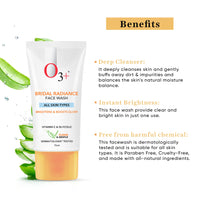 O3+ Bridal Radiance Facewash for all Skin Type 75ml | With Glycolic Acid and Vitamin C