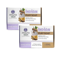 Ayouthveda Handmade Indian Clay Soap | Nourishes Protects & Hydrates Skin | A Three Layered Mineral Rich Clay Bar| Daily use Bar for Both Men & Women (Pack Of 2-110g each)
