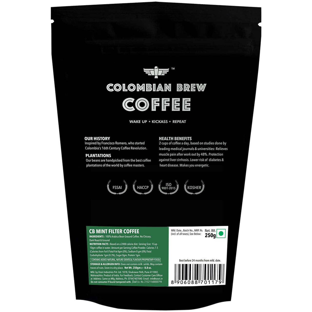 Colombian Brew Cinnamon Filter Coffee Powder, Arabica Roast & Ground, 250g & Colombian Brew Mint Filter Coffee Powder, Arabica Roast & Ground, 250g