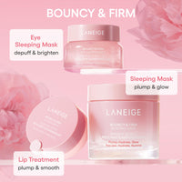 LANEIGE Bouncy & Firm Plump, Firm and Glow Set of 3 includes Eye Sleeping Mask 20G, Face Sleeping Mask 10ML and Lip Treatment Balm 2G with Pouch