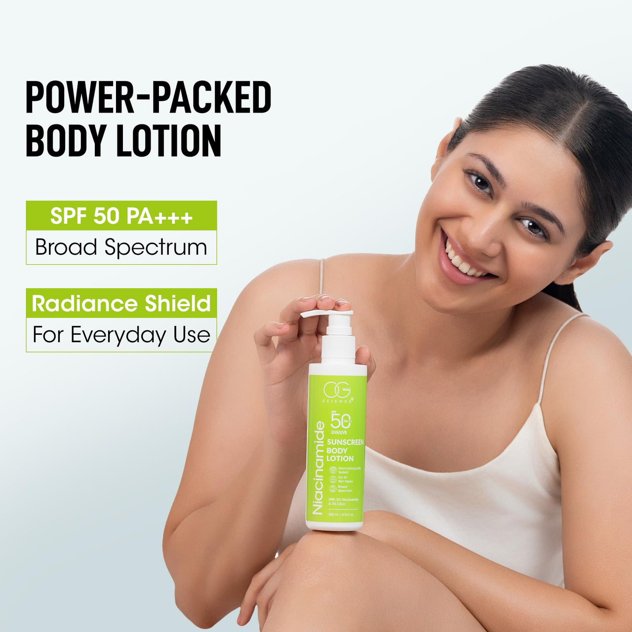 OG BEAUTY SCIENCE SPF 50 PA+++ Sunscreen Body Lotion with Niacinamide & Cica - Dermatologically Tested - Broad Spectrum 200 ML