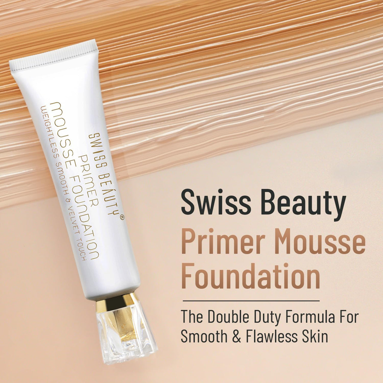 Swiss Beauty Primer Mousse Foundation Weightless Smooth & Velvet Touch, Face Makeup, Natural Beige, 30ml