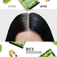 BSY Noni Black Hair Magic Hair colour shampoo (12ml x 24 Sachets) | Ammonia Free Hair Color Shampoo for men| Natural Black Permanent Hair Dye Shampoo for women | Noni Fruit Hair Dye | 5 Minutes Hair Colour | Easy to use Hair Colour Shampoo