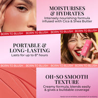 Just Herbs Red Hot Born To Blush Lightweight | Long Stay | Smooth Texture | Moisturises & Hydrates | Dewy Glow Blush Stick with Shea Butter & Cica for Eyes Cheeks and Lips For Women | 14g