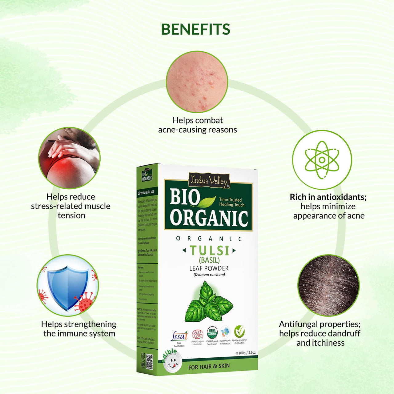 INDUS VALLEY Skin and Hair Care Combo | Natural Tulsi Leaf Powder | Ocimum Sanctum With 100% Organic and Pure Non-Toxic Aloe Vera Gel (100g +175ml)
