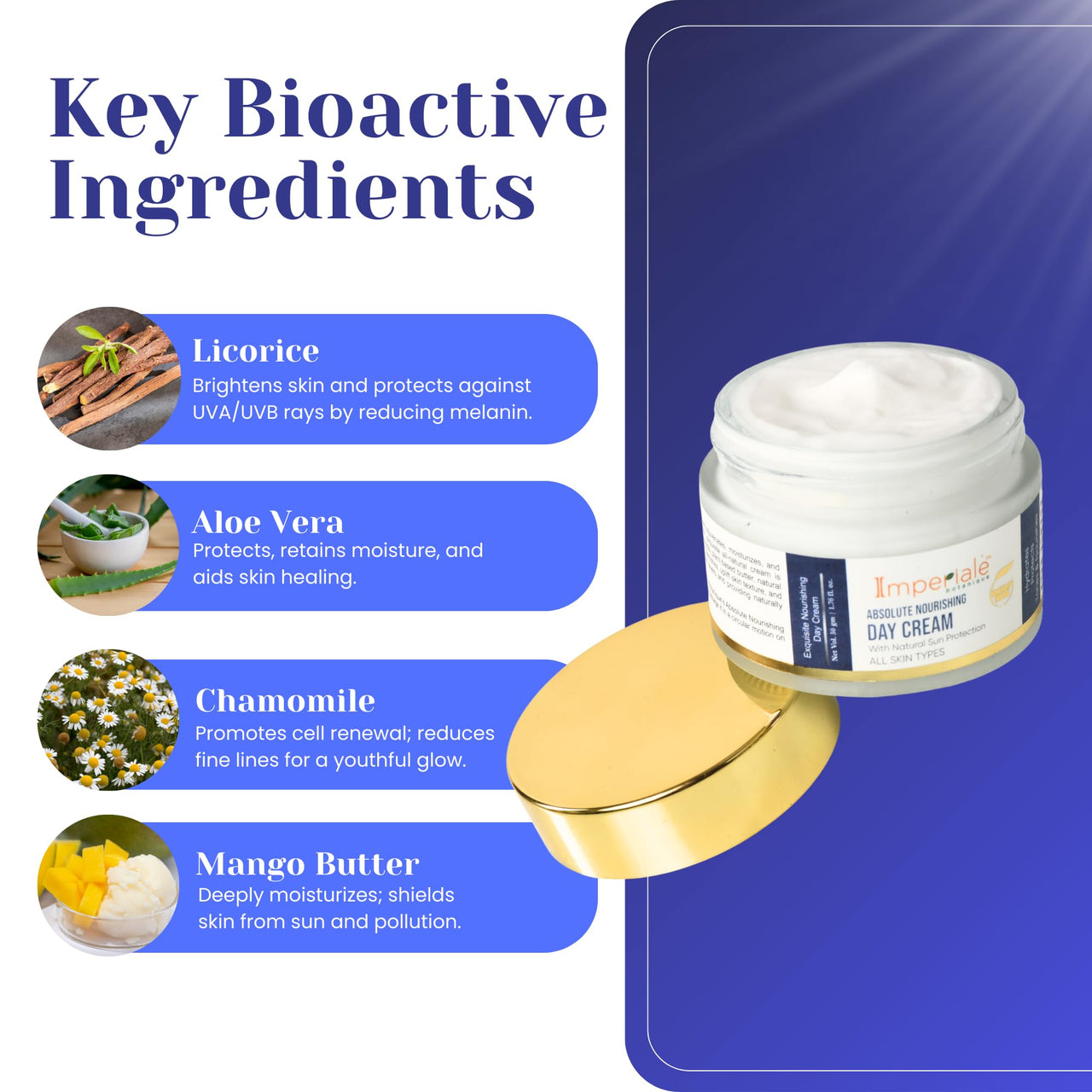 Imperiale Botanique Absolute Nourishing Day Cream | Ashwagandha, Niacinamide & Silk Protein | FDA Approved | Natural Sun Protection | Reduces Fine Lines & Wrinkles | Deep Hydration & Nourishment | Women & Men | All Skin Types | 15 Herbs, 50 GM