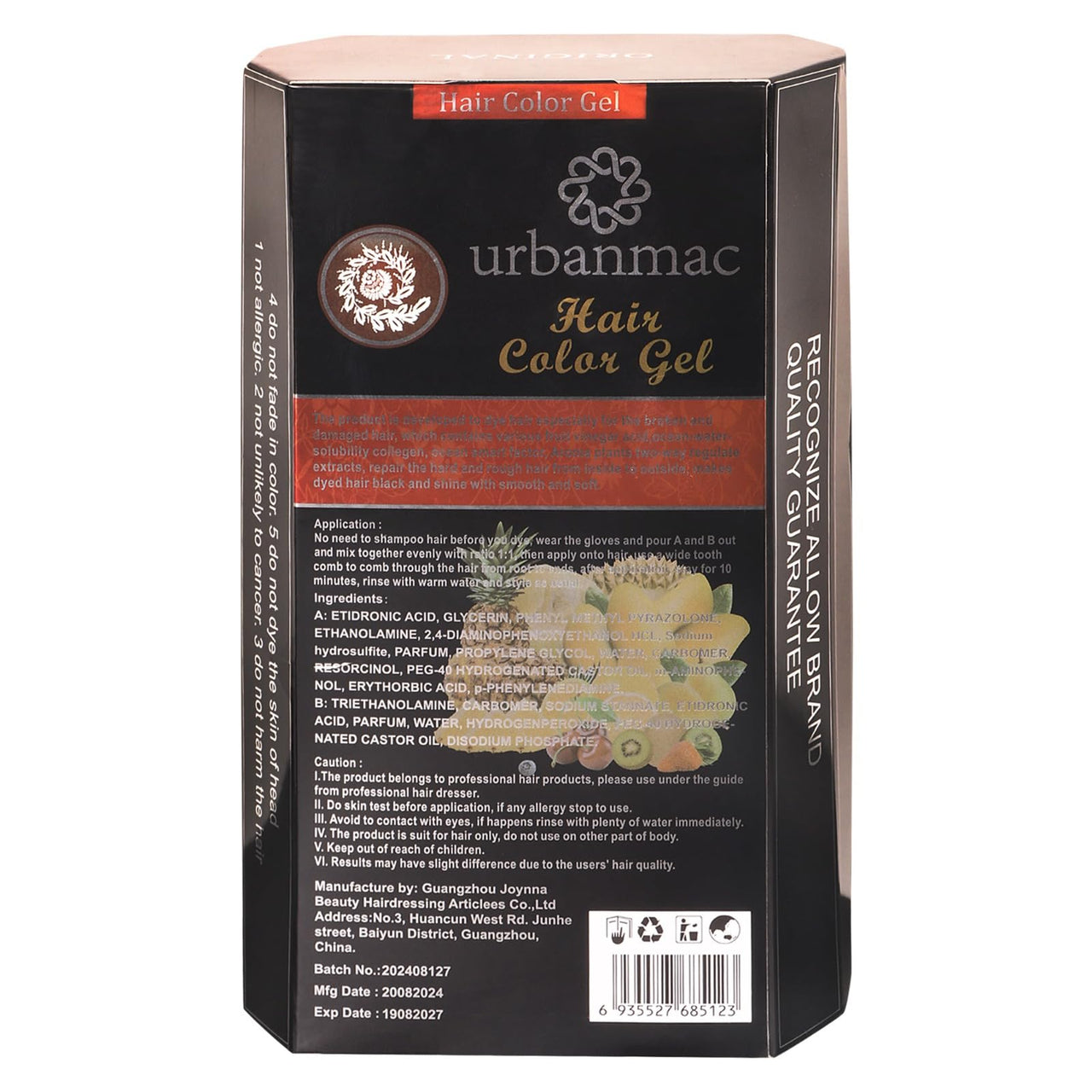 URBANMAC Fruit Vinegar Gel Hair Color Natural Hair Color Dye for Black Hair Dye(500ml x 2) - Black