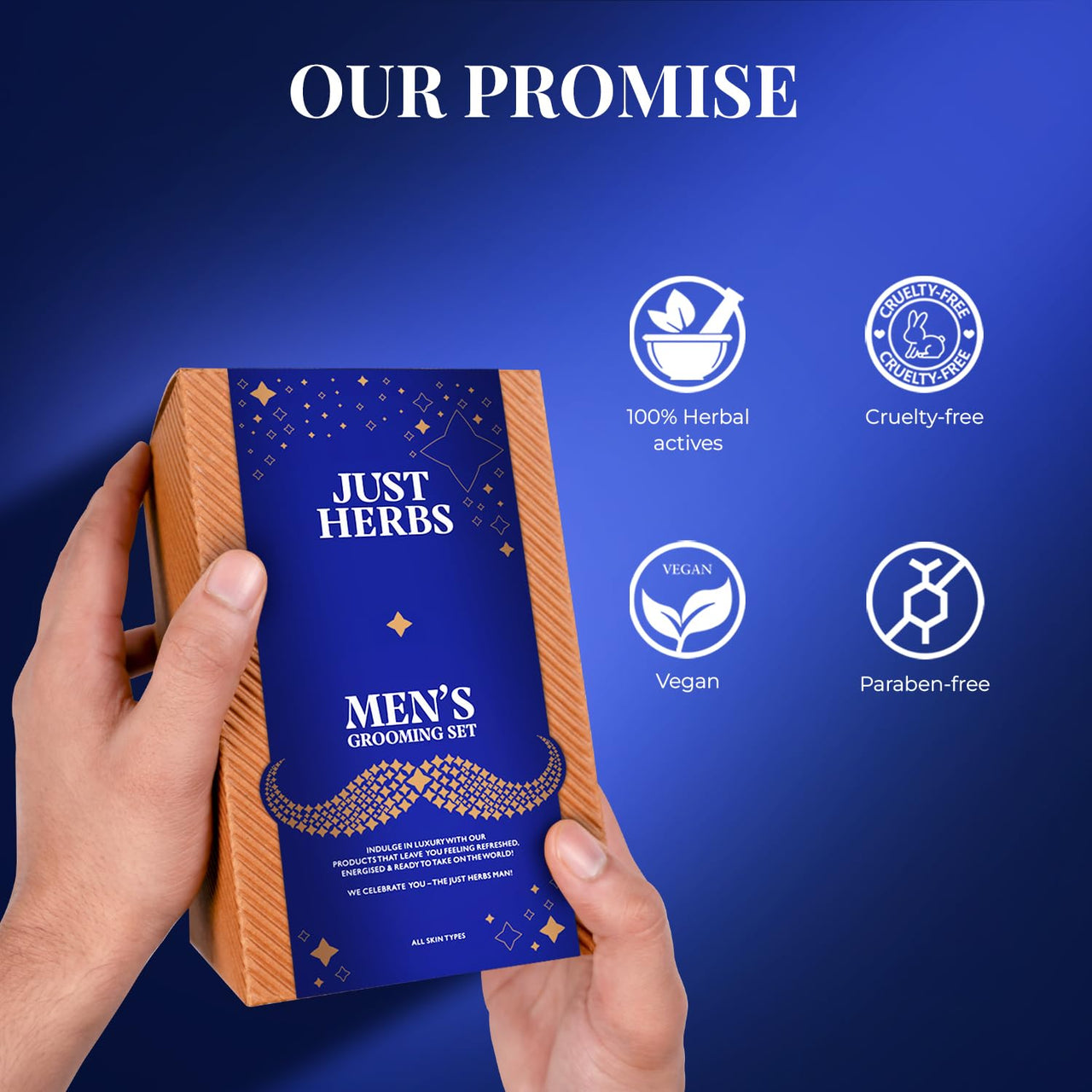 Just Herbs Grooming Kit for Men - Face and Body Scrub, Charcoal Body Wash, Rosemary Beard Oil & Hair Serum Combo Set