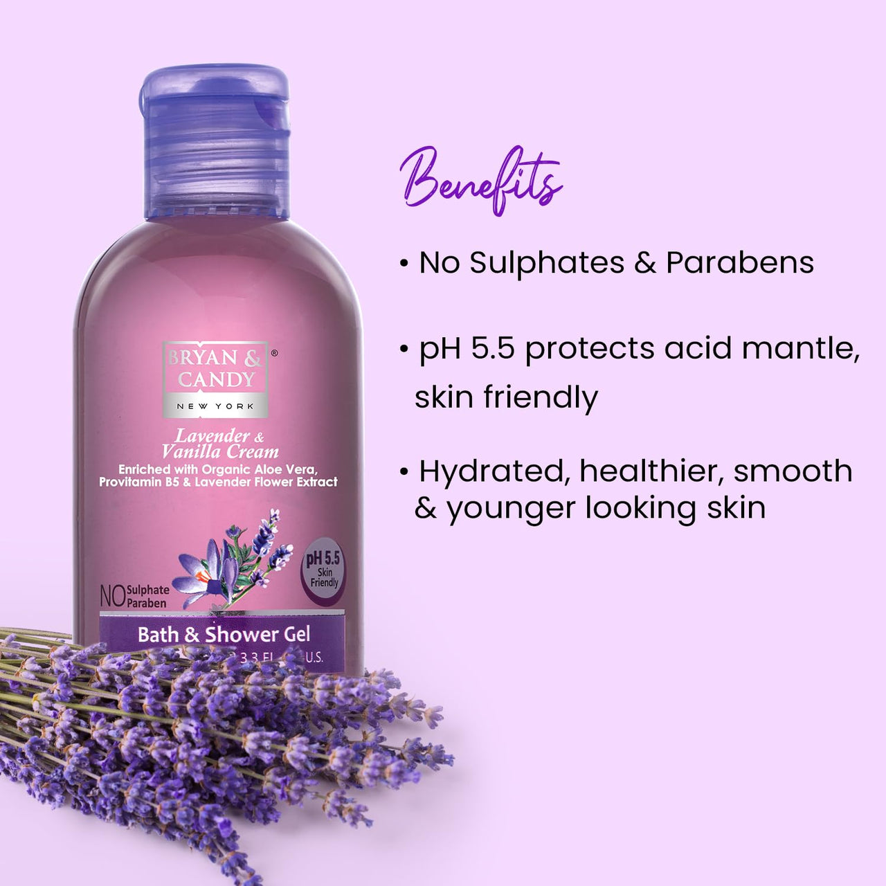 Bryan & Candy Shower Gel with Aloe Vera. Gentle, Moisturizing Body Wash for Soft, Supple Skin (Lavender Shower Gel, 100ml)