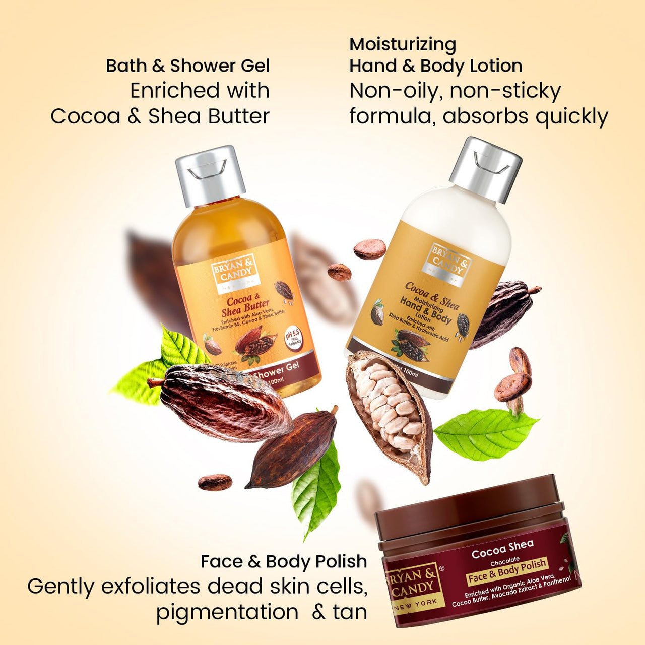 Bryan & Candy Cocoa Shea Body Care Heart Collection, Gift Set for Women and Men , Vegan,Cruelty Free