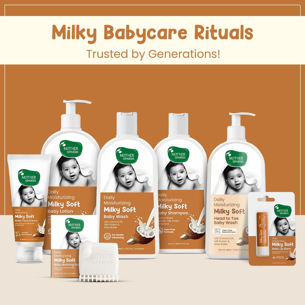 Mother Sparsh Milky Soft Baby Shampoo - 400ml | For Daily Moisturizing | Tear Free Formula With Milk Protein, Vitamin E & Coconut Oil