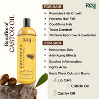 Rey Naturals Cold Pressed Castor Oil & Virgin Coconut Oil For Hair Growth - 200ml×2 | Coconut Oil For Skin Care | Castor Oil For Skin, Eyelashes & Eyebrows | Non Comedogenic Hair Oil For Hair Growth