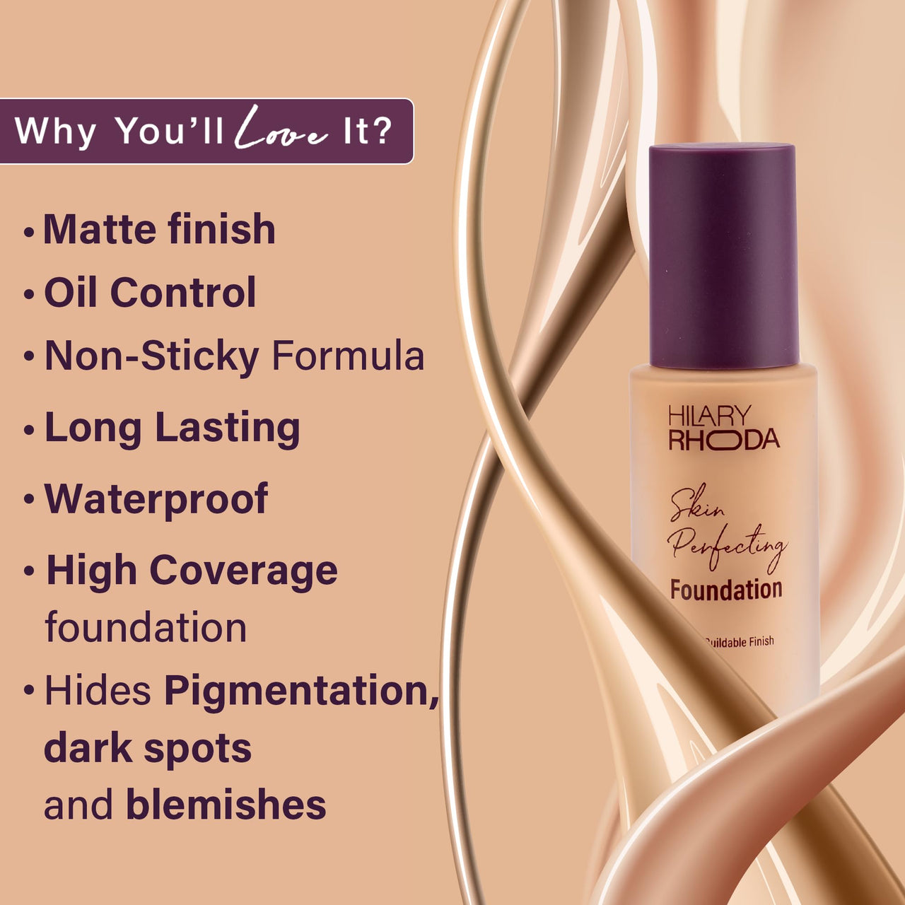 Hilary Rhoda Skin Perfecting Foundation | With SPF 15 | Super Matte Finish | Full Coverage | Oil-Control & Paraben-Free | 6 Shades | Conceals Fine Lines & Blemishes | 30g (Vanilla| Shade 02)