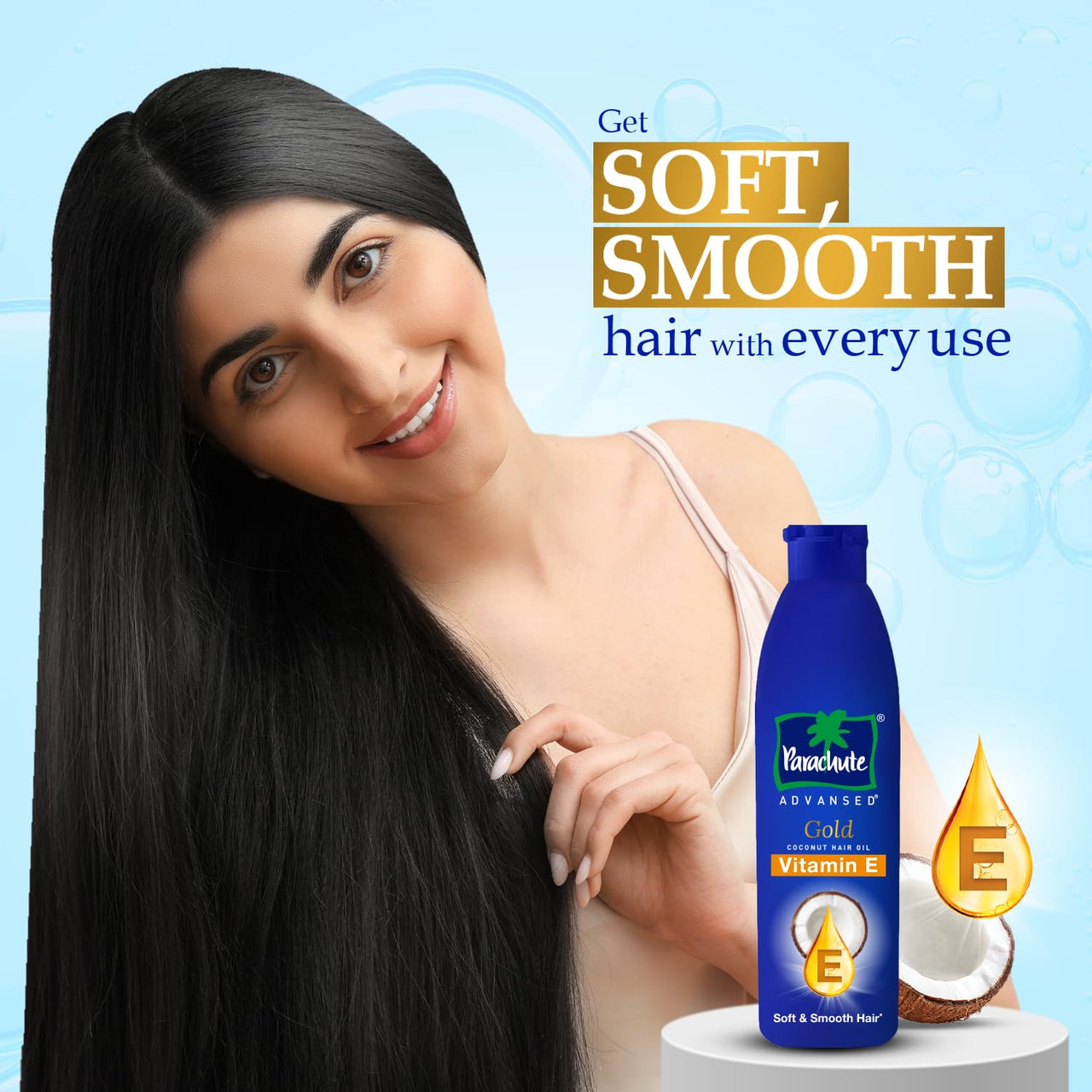 Parachute Advansed Gold Vitamin E Coconut Hair Oil| Long & Soft Hair | For All Hair Type| No Paraben & Silicones| 300ml