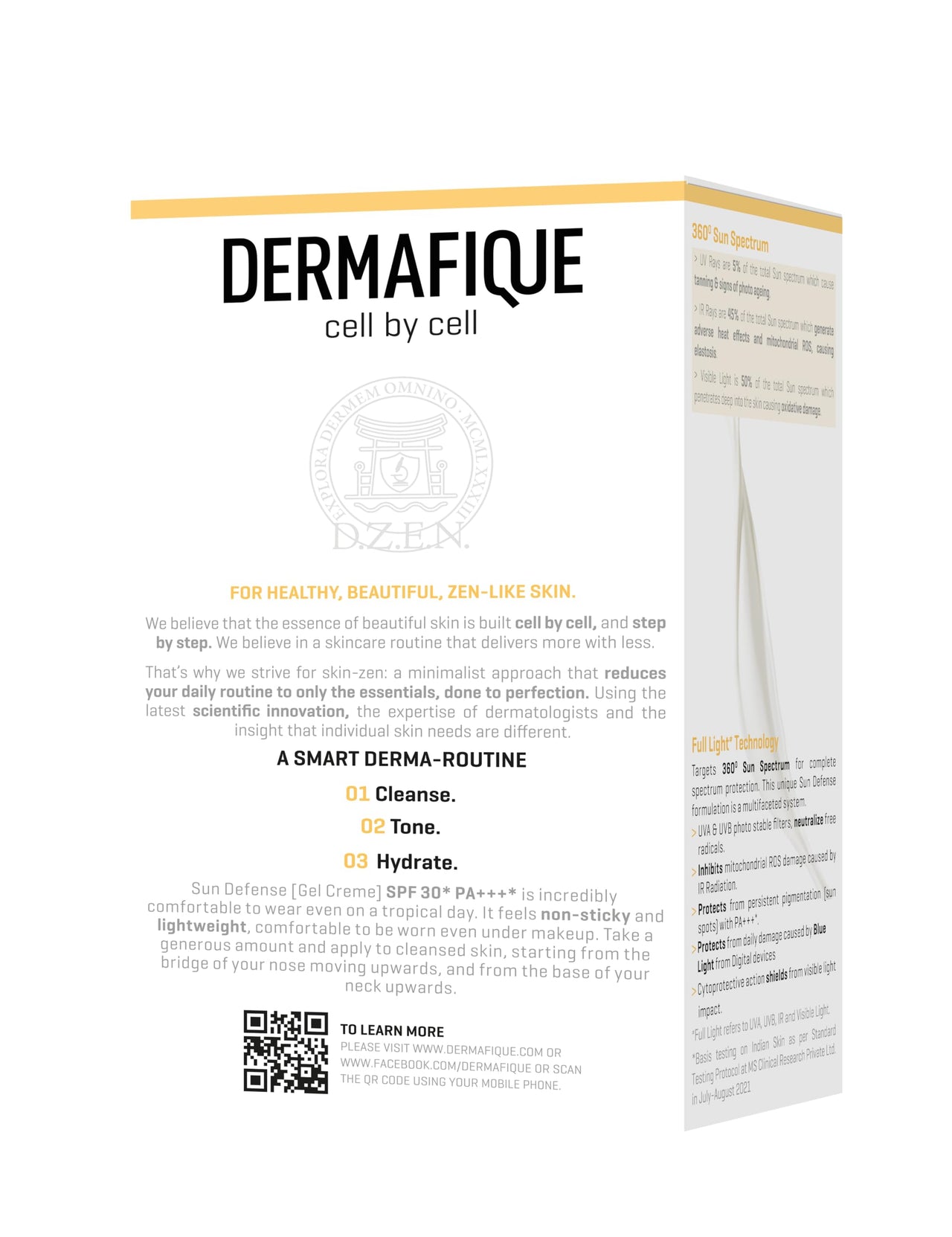 Dermafique Sun Defense Gel Crème, SPF 30, PA +++ Sunscreen 50g, All Skin Types, 360° Sun Spectrum Protection, Prevents Tanning, Pigmentation & Photoaging, UVA,UVB, IR & Visible Light Protection, Dermatologist Tested on Indian Skin, for Men & Women