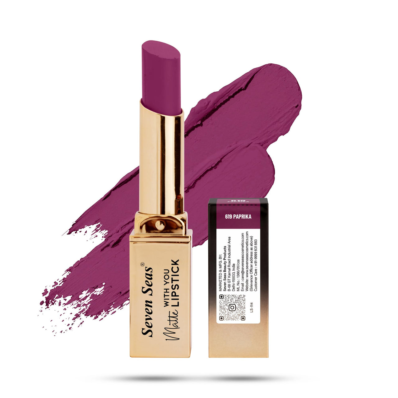 Seven Seas Matte With You Long Lasting Lipstick | Smooth Application |Transferproof & Smudge Proof | Highly Pigmented Lipstick for Women (Paprika)