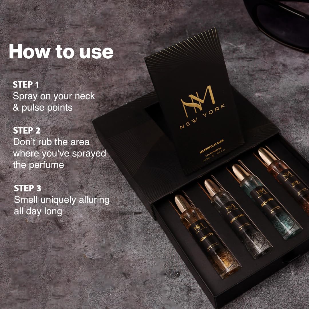 Nourish Mantra NM New York Metropolis Luxury Perfume Set Of 4 | perfume for man | birthday gift for friend | Perfume For Men long lasting smell | 15 ml Each