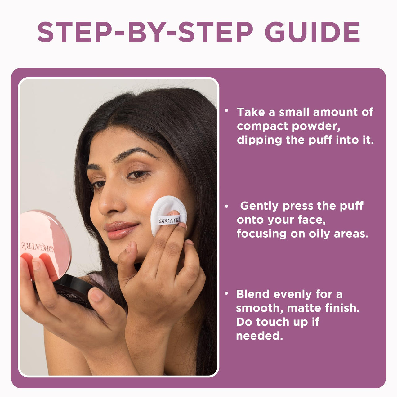 Orgatre MoodBliss Compact Powder for Women 9gm - Matte Finish, Oil Control, Long-Lasting, Lightweight & Buildable for Oily & Dry Skin (Sand Beige)