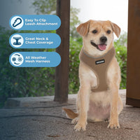Aerolite No Pull Mesh Dog Harness with Lightweight, Soft, Breathable Chest Coverage, Reflective Stitching, and Adjustable Straps for Walking, Running, Training, Heavy Duty and Durable - Beige, L 220 Style (Beige) L (Chest: 20 - 25