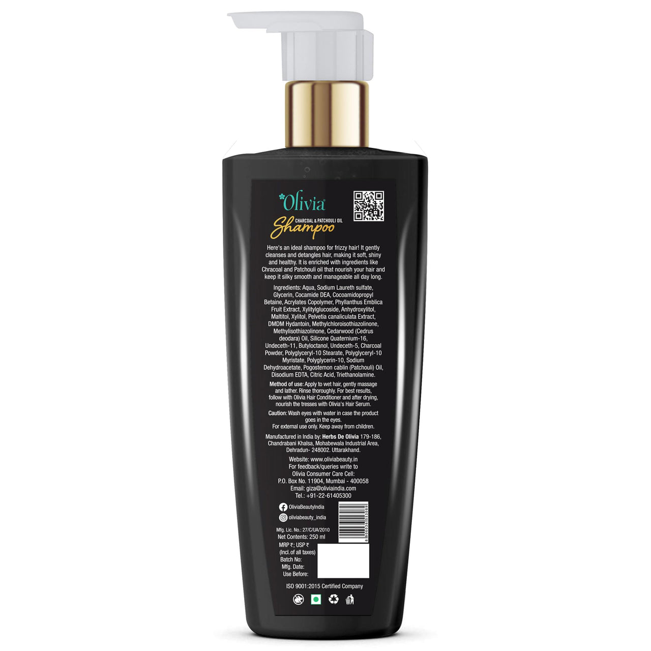Olivia Frizz Resist Charcoal Shampoo for Oily Scalp with Patchouli Oil | Keratin-Enriched Shampoo for Frizzy & Dry Hair | | Deep Cleansing Formula for Women & Men | Paraben-Free, Gentle Care | 200ml