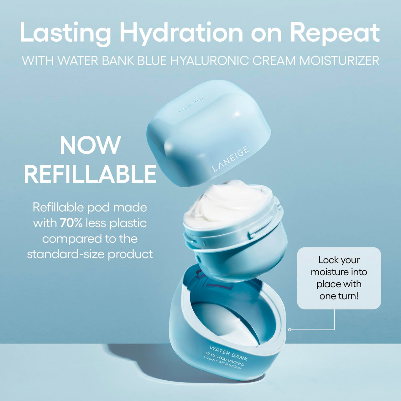 LANEIGE Water Bank Hyaluronic Acid Moisturizer Cream for Dry Skin | Moisturizer for Face | Lightweight Formula for Hydrated Skin | Face Cream for Men and Women | Korean Skincare-50ml