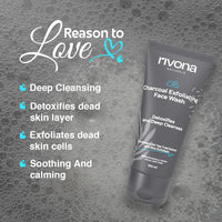 Rivona Naturals Charcoal Face Wash for Men, Anti Pollution and Deep Pore Cleasning with Tea tree and Rice Granules 200ml