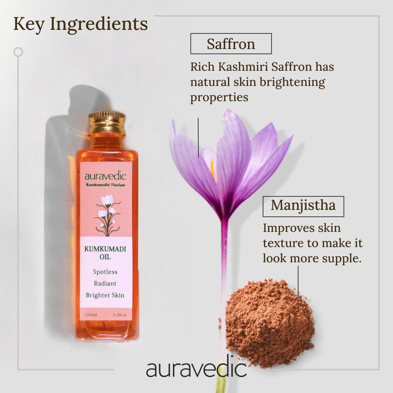 Auravedic Kumkumadi tailam for face Kumkumadi face oil for glowing skin 100 ml pack of 3 Kumkumadi oil for face serum for women glowing skin pigmentation serum face body oil after bath for daily use