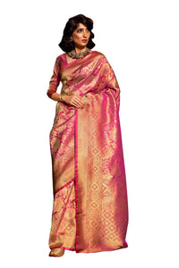 SGF11 Women's  Kanjivaram Pure Soft Silk Handloom Saree Pure Golden Zari With Blouse Piece Green 01