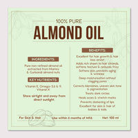 Nat Habit 100% Pure Almond Oil (Rogan Badam), For Skin & Hair, Non-Refined, Chemical Free & Preservative Free - 100 ml