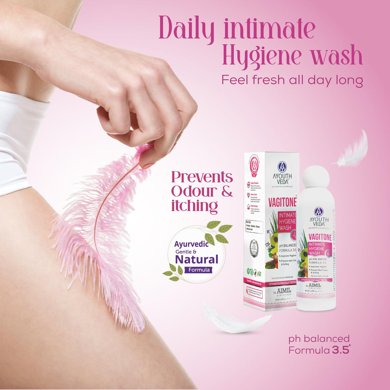 Ayouthveda Vagitone Intimate Hygiene Wash | Enriched With Aloe Vera, Amla & Green Tea | PH Balancing Formula, Prevents Dryness, Itchiness & Bad Odor | For Women (Pack Of 1-100ml)
