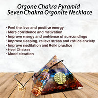 Real Crystal Orgone Chakra Pyramid - Seven Chakra Orgone Pyramid - Orgonite Pyramid for Energy Healing - Orgonite Kit - Protection With Seven Chakra Orgonite Necklace