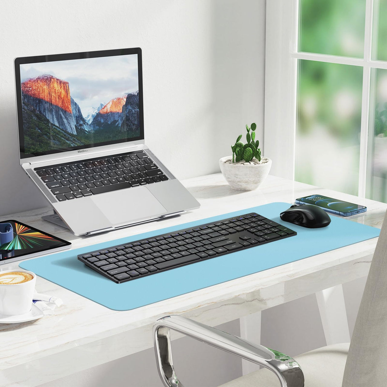 Desk Pad,Large Mouse Pad, Non-Slip PU Leathers Writing Pad,Desktop Protection Pad,Computer Desk Pad, Waterproof Table Mat, Desk Mat for Office and Home Writing (Baby Blue;31.5"x 15.7") Baby Blue 31.5"x 15.7"