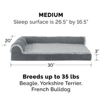 Furhaven Replacement Dog Bed Cover Two-Tone Faux Fur & Suede L Shaped Chaise, Machine Washable - Stone Gray, Medium
