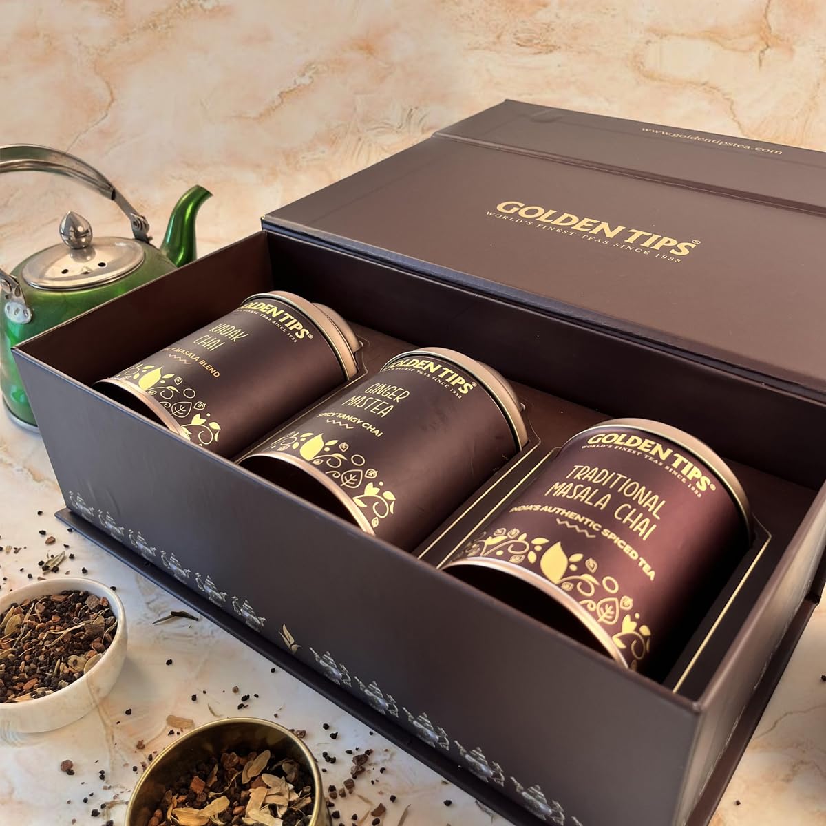 Golden Tips Gift Boxes Combo Traditional Masala Chai, Ginger Mastea, Kadak Chai (450 gram-225 Cups)