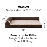 Furhaven Replacement Dog Bed Cover Two-Tone Faux Fur & Suede L Shaped Chaise, Machine Washable - Espresso, Medium Cover Only 30.0
