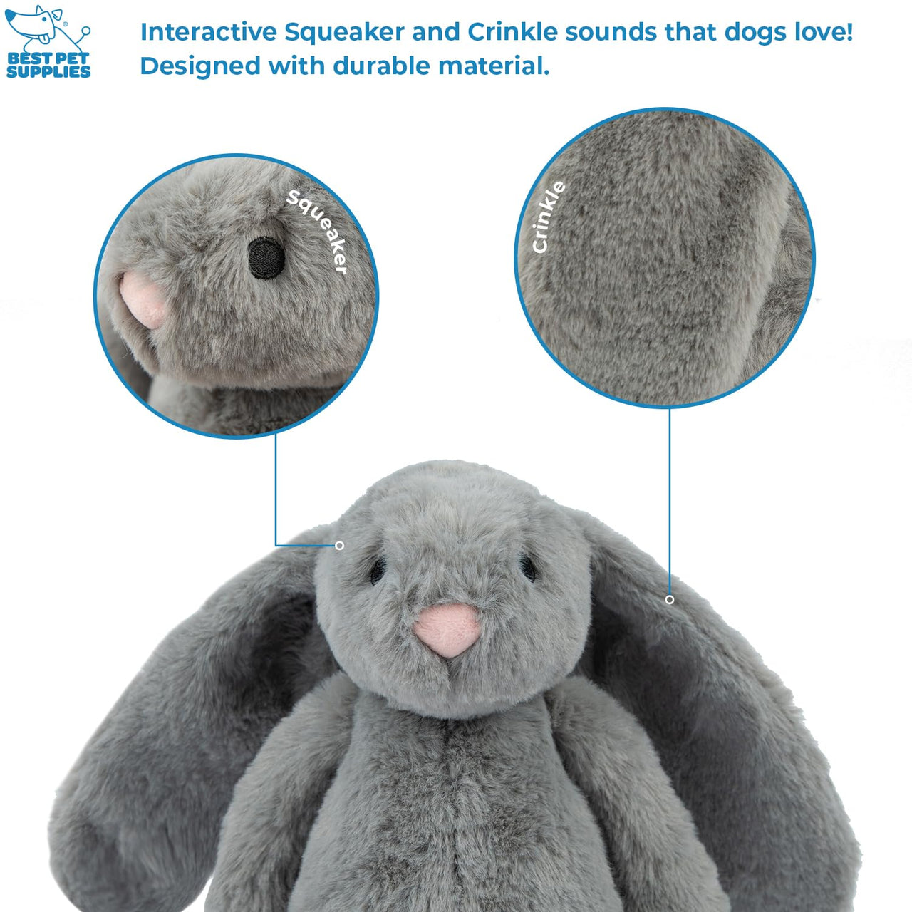 Best Pet Supplies Interactive Bunny Buddy Dog Toy with Crinkle and Squeaky Enrichment for Small and Medium Breed Puppies or Dogs, Cute and Plush - Bunny Bundle (Beige, Gray)