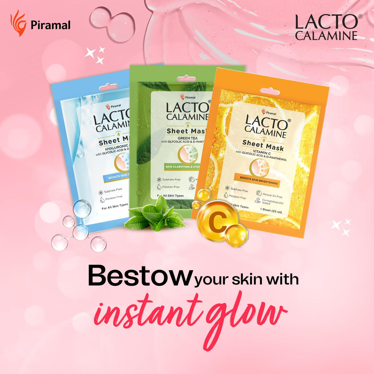 Lacto Calamine Hyaluronic Acid Face Sheet Mask |Instant Hydration |Glycolic Acid & D-Panthenol|30 g