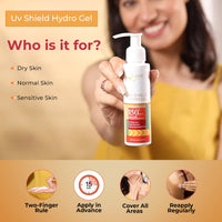 Lass Natural UV Shield Hydro Gel Sunscreen SPF 50+ PA+++ | Aqua Gel Sunscreen for Dry, Normal & Sensitive Skin | Broad Spectrum Protection | No White Cast | For Men & Women | 100gm