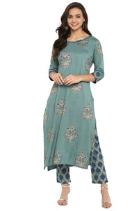 Janasya Women's  Yellow Rayon Straight Kurta with Pant