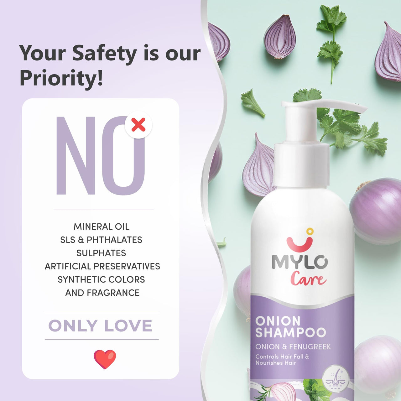 Mylo Care Anti Hair Fall Shampoo 200ml| Contains Onion Oil, Bhringraj and Plant Keratin for Hair Fall Control and Frizz Free Hair|No Silicones|No Parabens