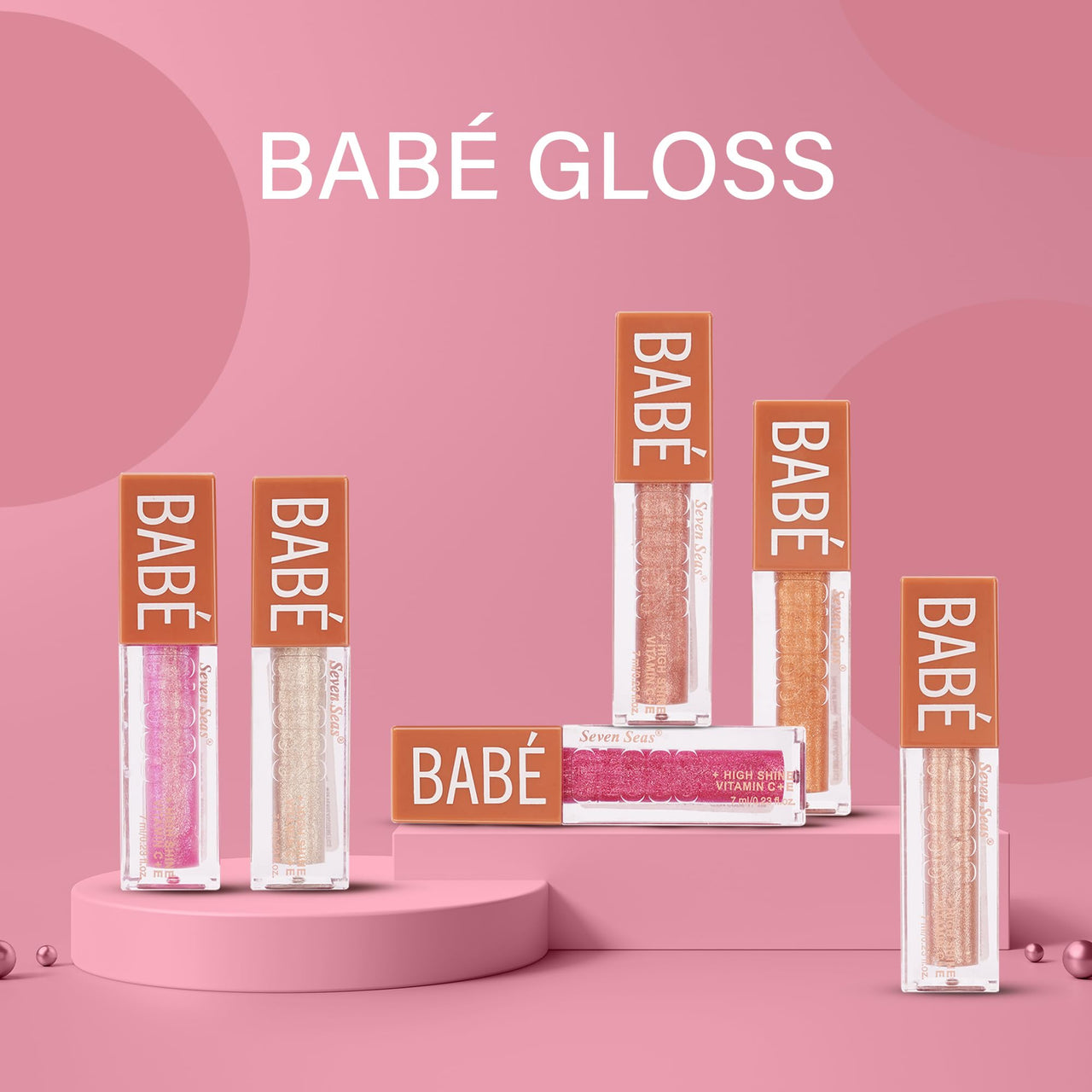 Seven Seas Babe Glittery Lip Gloss Long Lasting Water & Smudge Proof With High Shine Lip Color For Glossy Look Lightweight Non Sticky Lip shiner For Moisturizing Lips (Pink,Silver,Hot Pink,Rose,Bronze,Penny)Pack of 6