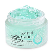 LAVISTER Niacinamide Night Gel for Acne Prone Skin With Peptides, Green Tea, Caffeine,Niacinamides, Tea Tree Oil | Fades Dark Spots, Acne Scars| Improves Skin Hydration| Suitable for All Skin Types | 50g